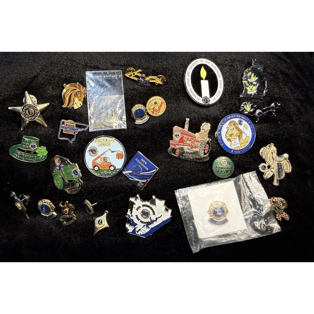 Vintage Lot of 23+ Lions Club Lapel Pins Miscellaneous From Various States - Picture 1 of 12